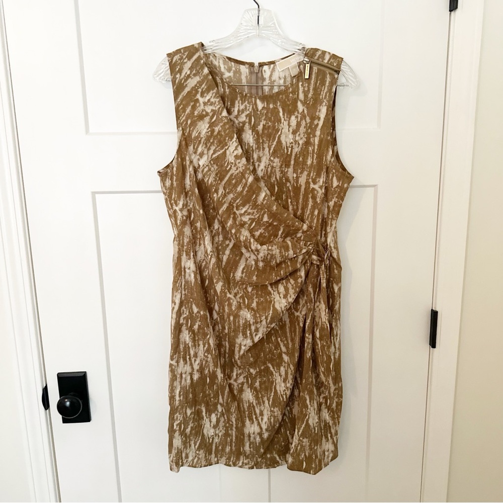 MICHAEL Michael Kors Womens Khaki Animal Print Tie Mini Women Dress Size 12